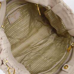 Prada Beige Gathered Leather 2way Tote Handbag