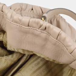 Prada Beige Gathered Leather 2way Tote Handbag