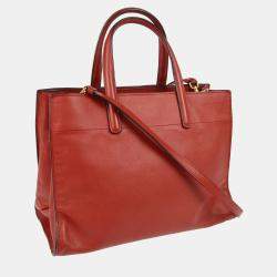 Prada Red Saffiano Leather 2way Tote Handbag