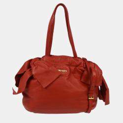 Prada Red Lambskin Bow 2way Tote Handbag