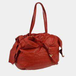 Prada Red Lambskin Bow 2way Tote Handbag