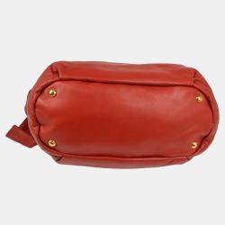 Prada Red Lambskin Bow 2way Tote Handbag