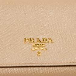 Prada Beige Saffiano Metal Leather Logo Flap Continental Wallet