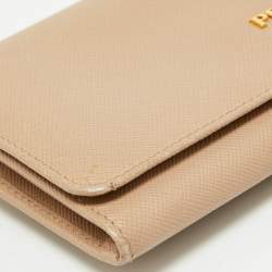 Prada Beige Saffiano Metal Leather Logo Flap Continental Wallet