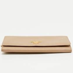 Prada Beige Saffiano Metal Leather Logo Flap Continental Wallet