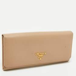 Prada Beige Saffiano Metal Leather Logo Flap Continental Wallet