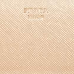 Prada Beige Saffiano Metal Leather Logo Flap Continental Wallet