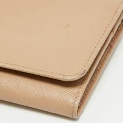 Prada Beige Saffiano Metal Leather Logo Flap Continental Wallet