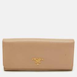 Prada Beige Saffiano Metal Leather Logo Flap Continental Wallet