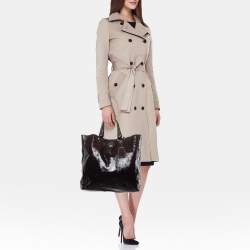 Prada Taupe Brown/Black Patent Leather Fumo Sfumata Ombre Shopper Tote