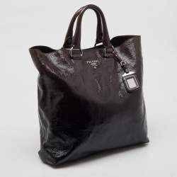 Prada Taupe Brown/Black Patent Leather Fumo Sfumata Ombre Shopper Tote