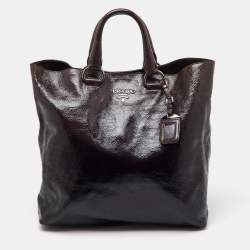 Prada Taupe Brown/Black Patent Leather Fumo Sfumata Ombre Shopper Tote