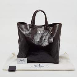 Prada Taupe Brown/Black Patent Leather Fumo Sfumata Ombre Shopper Tote