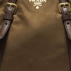 Pre Owned Prada Two Tone Brown Nylon and Leather Tote