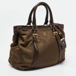 Pre Owned Prada Two Tone Brown Nylon and Leather Tote