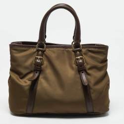Pre Owned Prada Two Tone Brown Nylon and Leather Tote