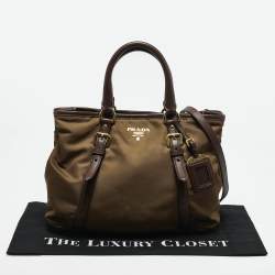 Pre Owned Prada Two Tone Brown Nylon and Leather Tote