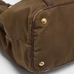 Pre Owned Prada Two Tone Brown Nylon and Leather Tote