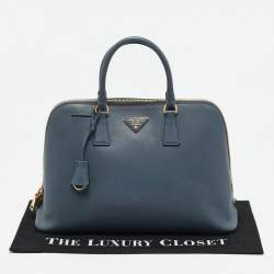 Prada Blue Saffiano Lux Leather Promenade Satchel