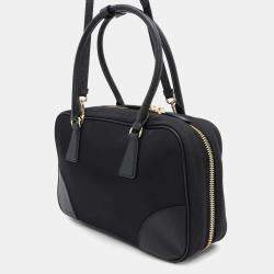 Prada Black Nylon Saffiano Leather Medium Re-Edition 1978 Handbag