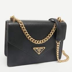 Prada Black Saffiano and Soft Leather Shoulder Bag