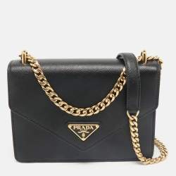Prada Black Saffiano and Soft Leather Shoulder Bag