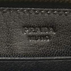 Prada Brown/Black Woven Madras Leather Zip Around Wallet