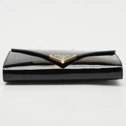Prada Black Patent Leather Enamel Triangle Logo Wallet On Chain