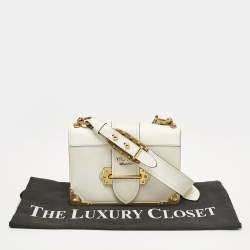 Prada White Leather Cahier Flap Shoulder Bag