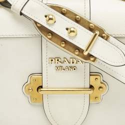 Prada White Leather Cahier Flap Shoulder Bag