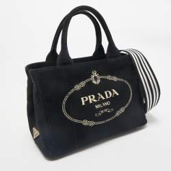 Prada Black Canvas Logo Small Canapa Tote
