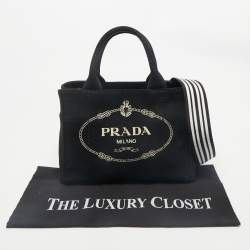 Prada Black Canvas Logo Small Canapa Tote