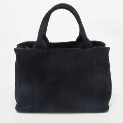 Prada Black Canvas Logo Small Canapa Tote