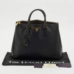 Prada Black Saffiano Lux Leather Large Double Zip Tote