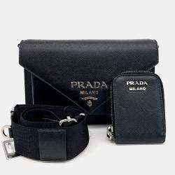 Prada Black Leather Saffiano Clutch and Crossbody Bag
