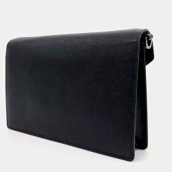 Prada Black Leather Saffiano Clutch and Crossbody Bag