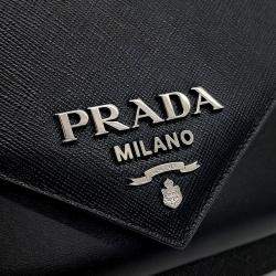Prada Black Leather Saffiano Clutch and Crossbody Bag