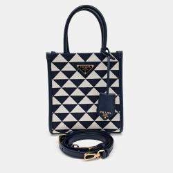 Prada Navy Blue Fabric Symbol Jacquard Mini Tote and Crossbody Bag