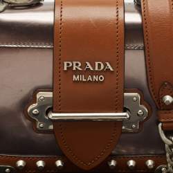 Prada Grey/Brown Vitello Metal and City Leather Cahier Shoulder Bag