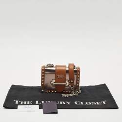 Prada Grey/Brown Vitello Metal and City Leather Cahier Shoulder Bag