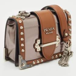 Prada Grey/Brown Vitello Metal and City Leather Cahier Shoulder Bag
