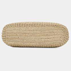 Prada Beige Small Raffia Effect Crochet Embroidered Logo Tote