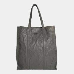 Prada Grey Antique Nappa Leather Medium  Tote Bag