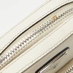Prada White Saffiano Lux Leather Phone Crossbody Bag