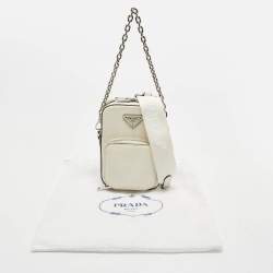 Prada White Saffiano Lux Leather Phone Crossbody Bag