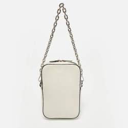Prada White Saffiano Lux Leather Phone Crossbody Bag