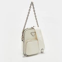 Prada White Saffiano Lux Leather Phone Crossbody Bag