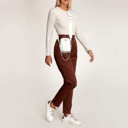 Prada White Saffiano Lux Leather Phone Crossbody Bag