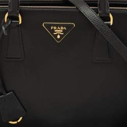 Pre Owned Prada Black Saffiano Lux Leather Medium Double Zip Tote