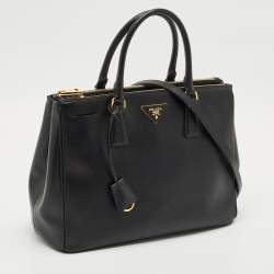 Pre Owned Prada Black Saffiano Lux Leather Medium Double Zip Tote